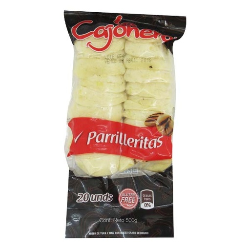 [015829] Arepa La Cajonera Parrilleritas Yuca Con Queso 24 Unidades 500Gr