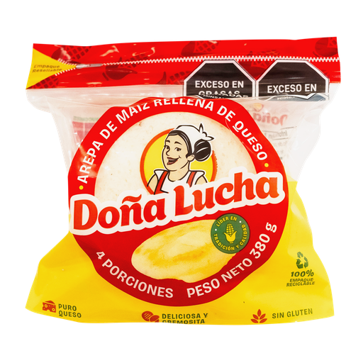 [003860] Arepa Maíz Rellena Queso Mozzarella Doña Lucha 4 Unidades 380Gr