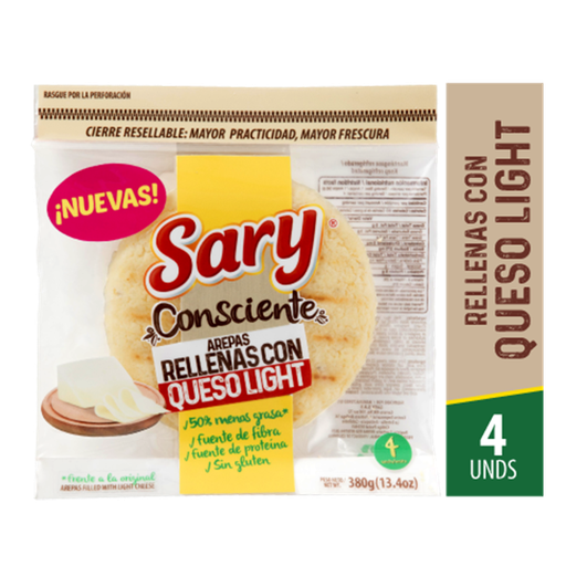 [052377] Arepa Sary Rellena Queso Light 4 Unidades 380Gr