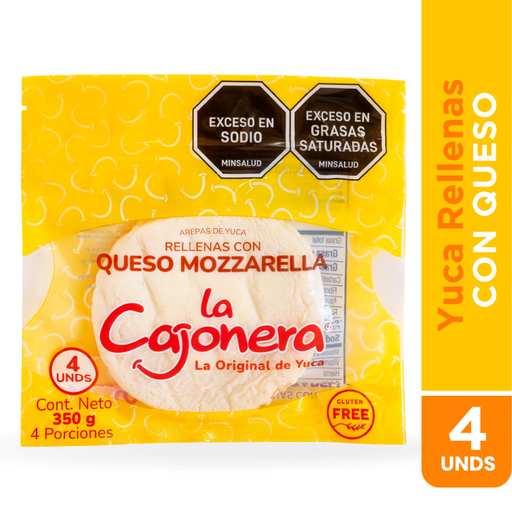 [003869] Arepa Yuca Rellena Queso Mozzarella La Cajonera 4 Unidades 350Gr