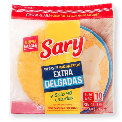 [003844] Arepas Maíz Amarillo Sary Extradelgadas 10 Unidades 600Gr