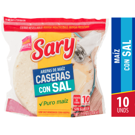 [015172] Arepas Maíz Sary Caseras Blancas Con Sal 10 Unidades 900Gr