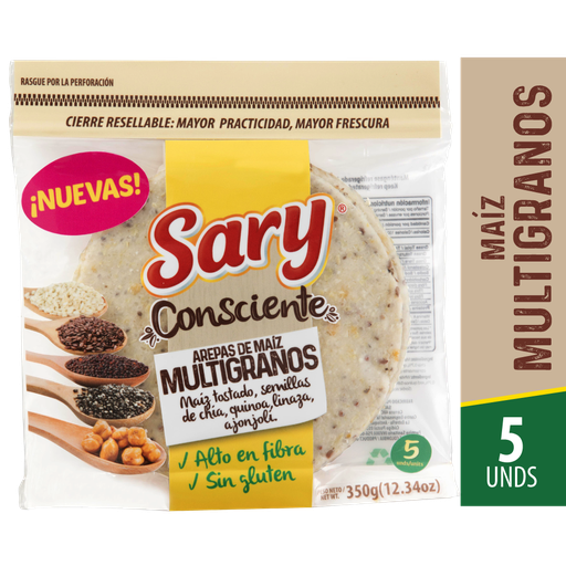 [047238] Arepas Sary Maíz Fibra y Semillas Chia 5 Unidades 350Gr