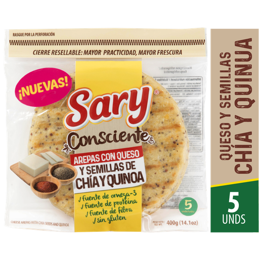 [047239] Arepas Sary Queso Semillas Chía 5 Unidades 400Gr