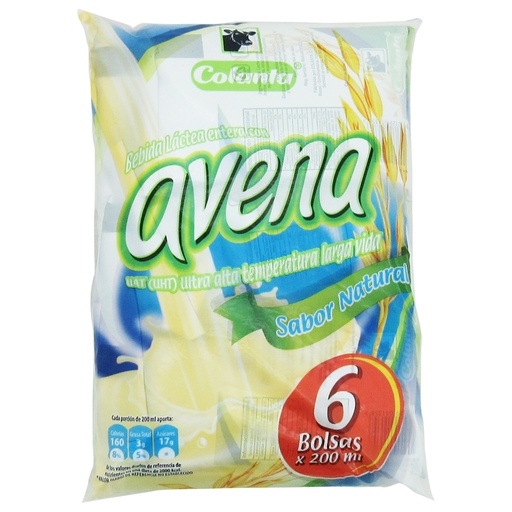 [051685] Avena Uht Colanta Natural Bolsa 200Ml 6 Unidades