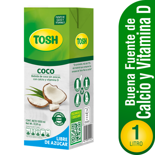 [052873] Bebida Coco Tosh Sin Azúcar Tetrapak 1000Ml