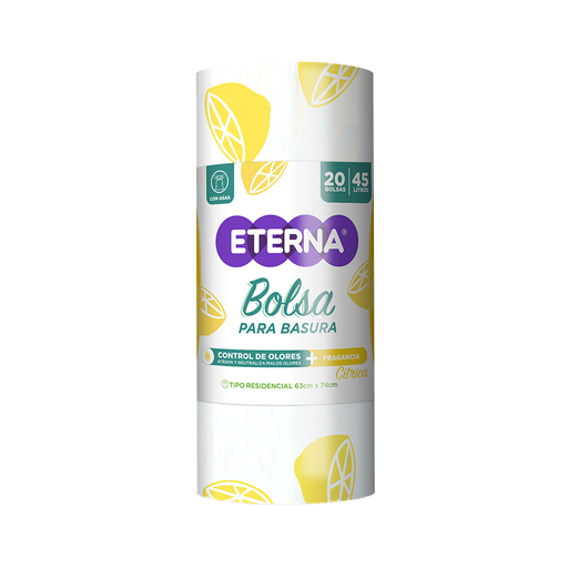 [052536] Bolsa Basura Blanca Eterna Grande Control De Olores Fragancia Cítrica 20 Unidades