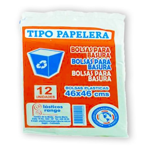 [000916] Bolsa Basura Blanca Plásticos Arango Papelera  46X46 12 Unidades