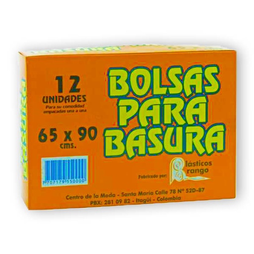 [000913] Bolsa Basura Negra Plásticos Arango 65X90 Caja 12 Unidades