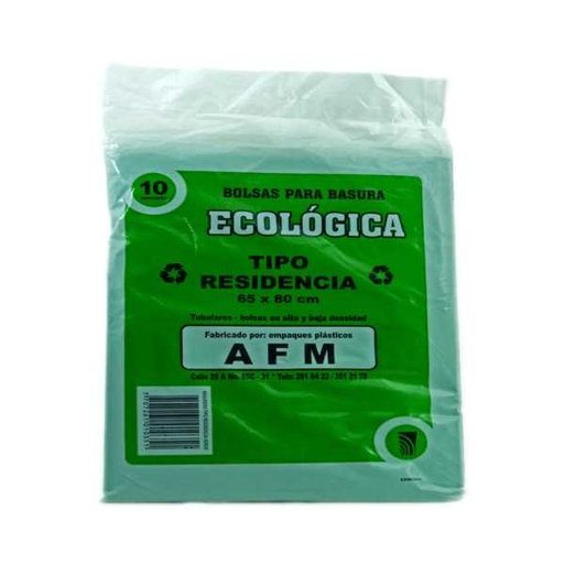 [003409] Bolsa Basura Verde AFM Ecologica Residencia 65X80Cm 10 Unidades