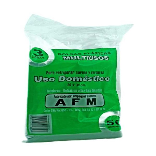 [002179] Bolsa Multiuso AFM Domestica Transparente 20X30 3Lb 50 Unidades
