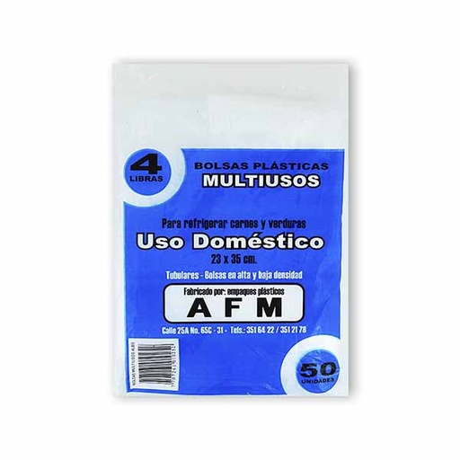 [002181] Bolsa Multiuso AFM Domestica Transparente 23X35 4Lb 50 Unidades