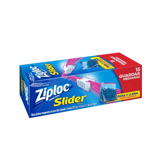 [013605] Bolsa Ziploc Transparente Cierre Fácil Mediana 15 Unidades