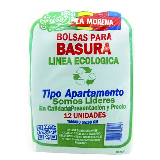 [046552] Bolsas Basura Verde La Morena Eco 55X60 12 Unidades