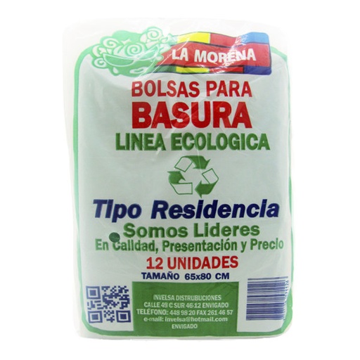 [046551] Bolsas Basura Verde La Morena Eco 65X80 12 Unidades