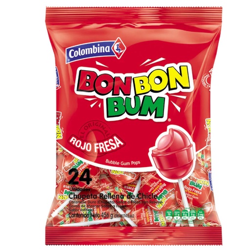 [040811] Bon Bon Bum Rojo Fresa 24 Unidades 456Gr