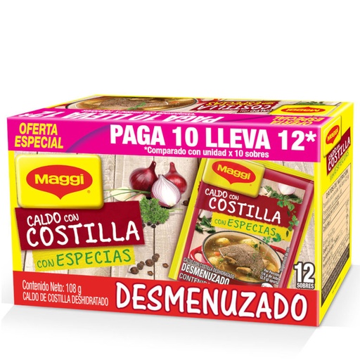 [018124] Caldo Costilla Especias Maggi Pague 10 LLeve 12 Sobres 108Gr