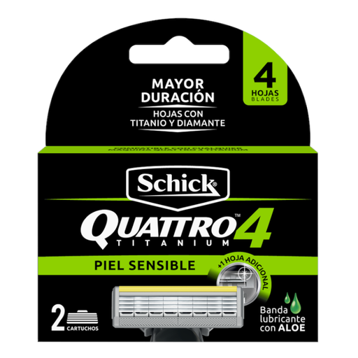 [007093] Cartuchos Schick Quattro 4 Titanium Sensitive Repuesto 2 Unidades