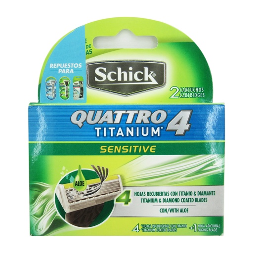 [007093] Cartuchos Schick Quattro 4 Titanium Sensitive Repuesto 2 Unidades