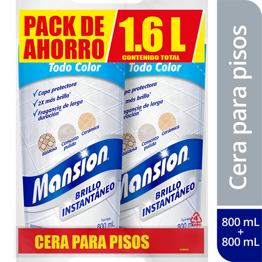 [001956] Cera Mansión Brillo Instantáneo Bolsa 800Ml 2 Unidades