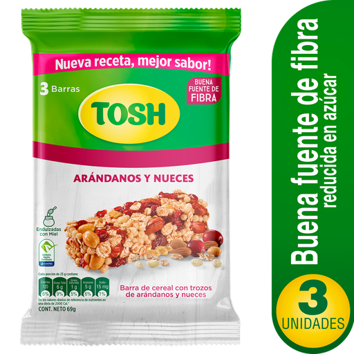 [052239] Cereal Barra Tosh Arandanos Nueces 3 Unidades 69Gr