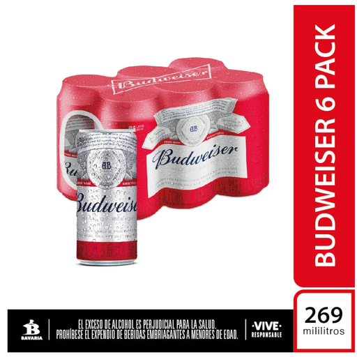 [047889] Cerveza Budweiser Lata 269Ml 6 Unidades