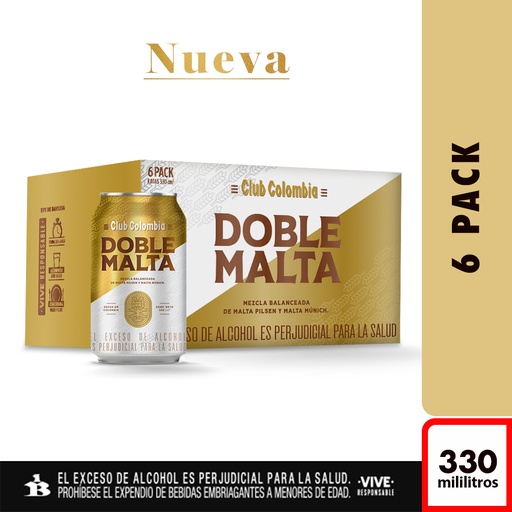 [052663] Cerveza Club Colombia Doble Malta Lata  330Ml 6 Unidades