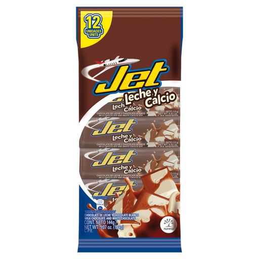 [014213] Chocolatina Jet Leche Calcio 12 Unidades 144Gr