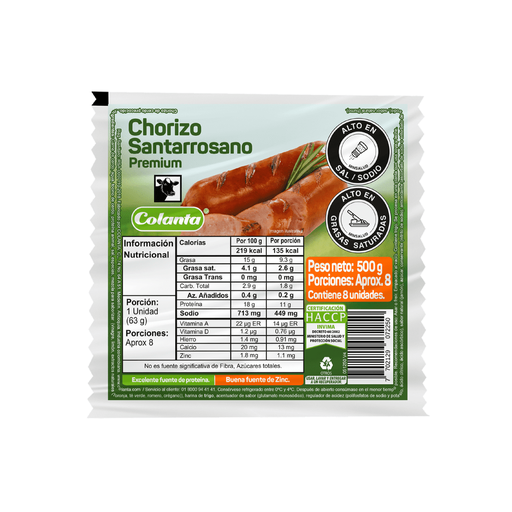 [001225] Chorizo Santarrosano Colanta 500Gr