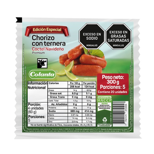 [001267] Chorizo Ternera Coctel Colanta 300Gr