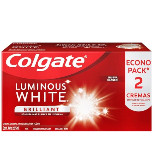 [017574] Crema Dental Colgate Luminous White 2 Unidades 150Ml