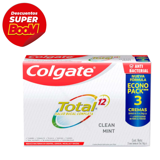 [008309] Crema Dental Colgate Total 12 Clean Mint 3 Unidades 225Ml Precio Especial