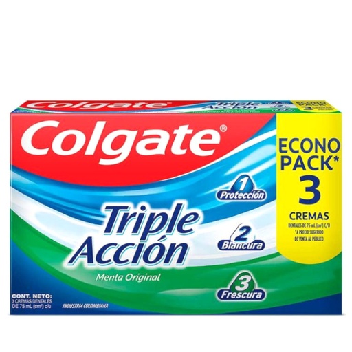 [004784] Crema Dental Colgate Triple Accion 3 Unidades 225Ml Precio Especial