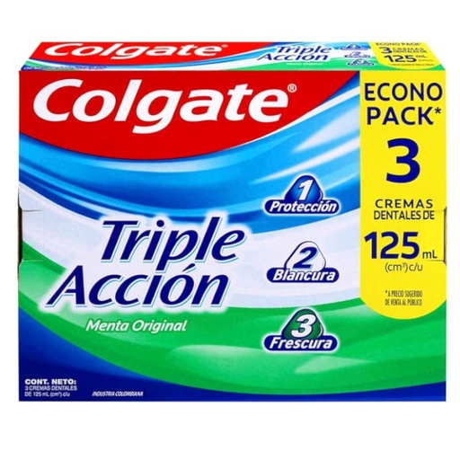[051176] Crema Dental Colgate Triple Acción 3 Unidades 375Gr Precio Especial