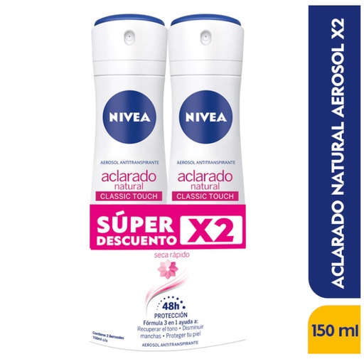 [053311] Desodorante Nivea Aclarado Natural Spray 150Ml 2 Unidades