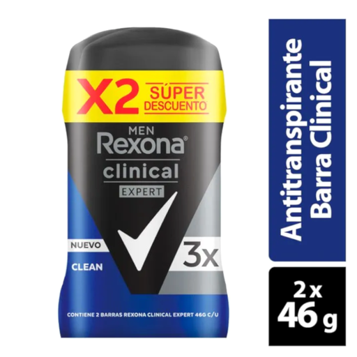 [052701] Desodorante Rexona Clinical Men Clean Barra 2 Unidades 92Gr