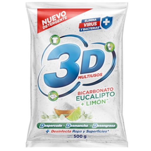 [053333] Detergente En Polvo 3D Multiusos Bicarbonato Eucalipto Y Limón 500Gr