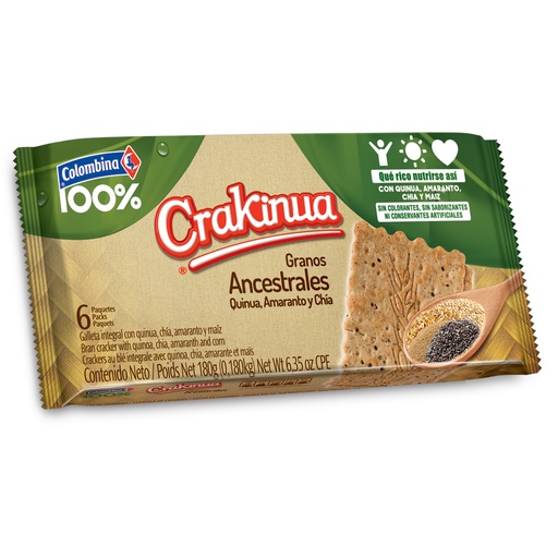 [042198] Galleta Crakinua Granos Ancestrales 6 Unidades 180Gr