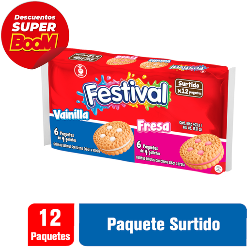[017786] Galleta Festival Vainilla Fresa 12 Unidades