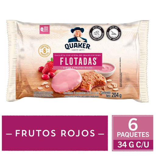 [011646] Galleta Frutos Rojos Quaker  Con Avena Flotadas 6 Unidades 204Gr