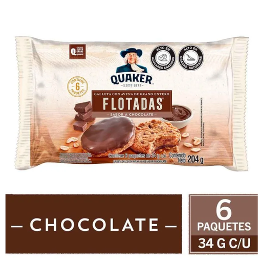 [005635] Galletas Quaker Con Avena Flotadas Sabor Chocolate 6 Unidades 204Gr