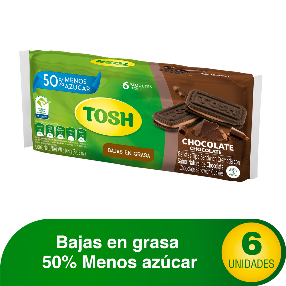 Galletas Tosh Chocolate 6 Paquetes 144Gr | SuperBooM