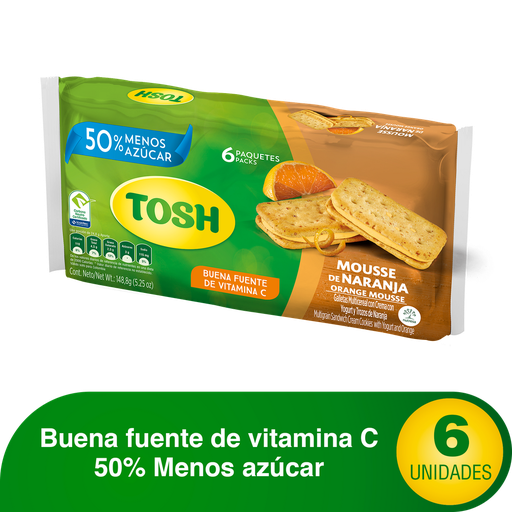 [014216] Galletas Tosh Mousse Naranja 6 Paquetes 148.8Gr
