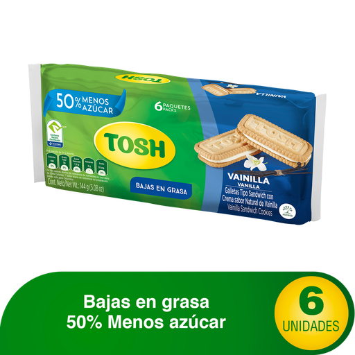 [001093] Galletas Tosh Vainilla 6 Paquetes 144Gr