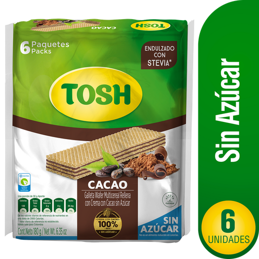 [052609] Galletas Tosh Wafer Multicereal Cacao 6 Unidades 180Gr