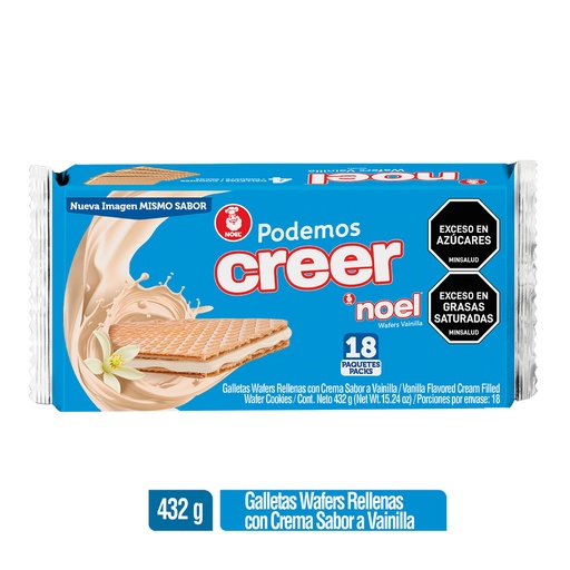 [004928] Galletas Wafers Noel Vainilla Paquetes 18 Unidades 432Gr