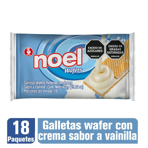 [004928] Galletas Wafers Noel Vainilla Paquetes 18 Unidades 432Gr