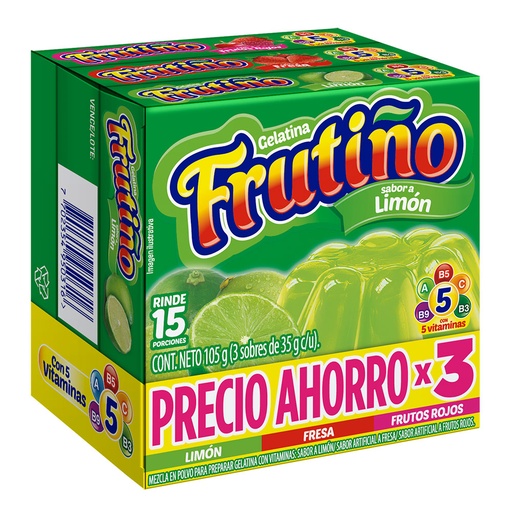 [052838] Gelatina Frutiño Limón Fresa Y Frutos Rojos 3 Unidades 105Gr