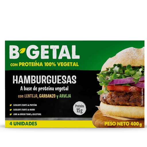 [053315] Hamburguesa  B-Getal Lentejas Garbanzos Y Arveja 400Gr 4 Unidades