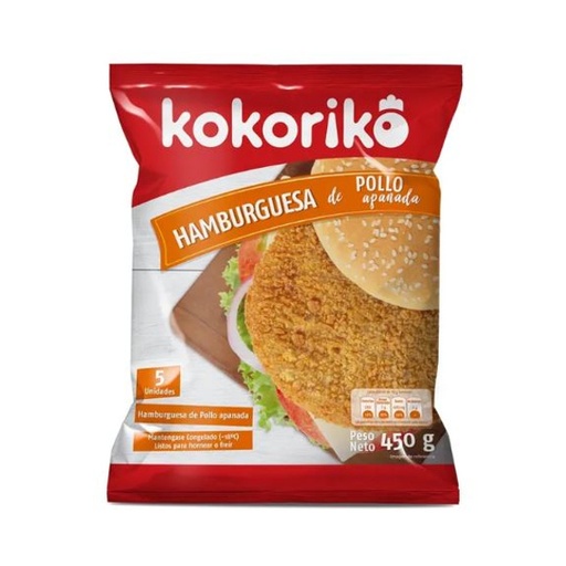 [050824] Hamburguesa Pollo Apanada Kokoriko 5 Unidades 450Gr